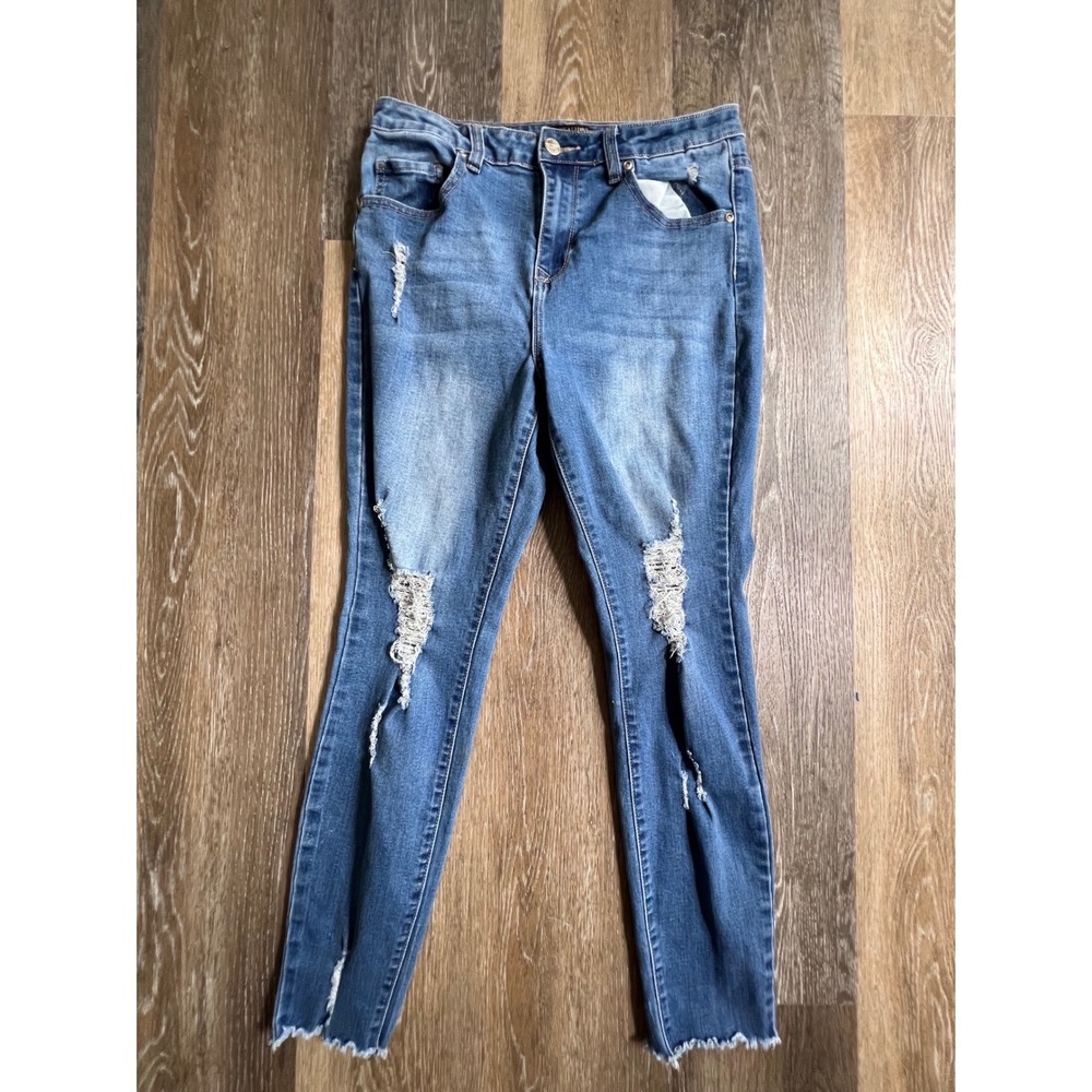 Gigi Allure Skinny Jeans Womens 8 Blue Distressed High Rise Raw Hem Denim